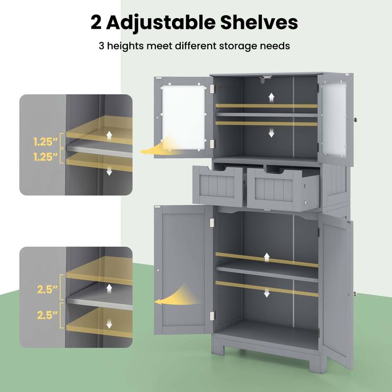 Costway Bathroom Floor Storage Cabinet Kitchen Cupboard with 2 Drawers