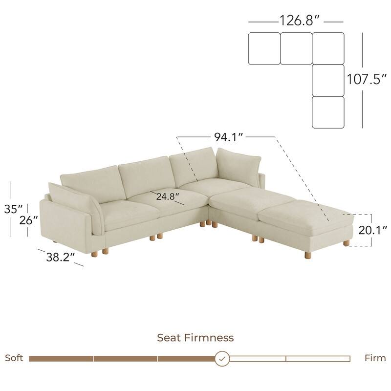 Spruce & Spring Modular Cloud Couch Sofa with Wood Legs for Living Room