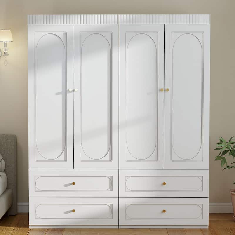 Armoire Wardrobe Closet with Hanging Space and 4 Drawers