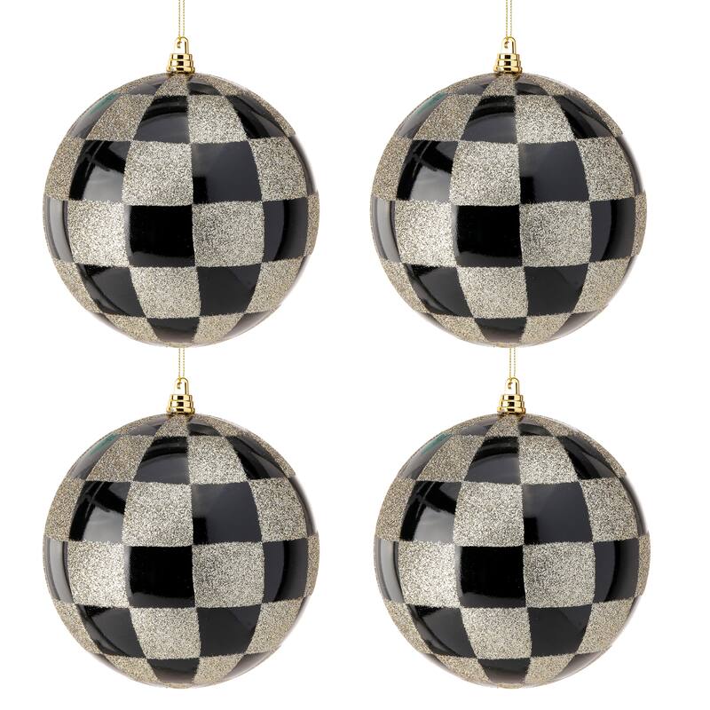 150mm Shatterproof plastic Check and Glitter Ball Ornament Box of 2