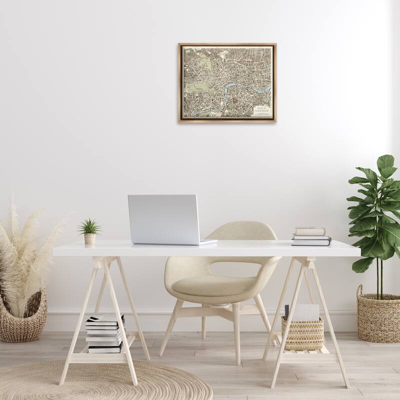 Stupell Vintage Blueprint Plant of London Framed Floater Canvas Wall Art Design By Phillipa Katz