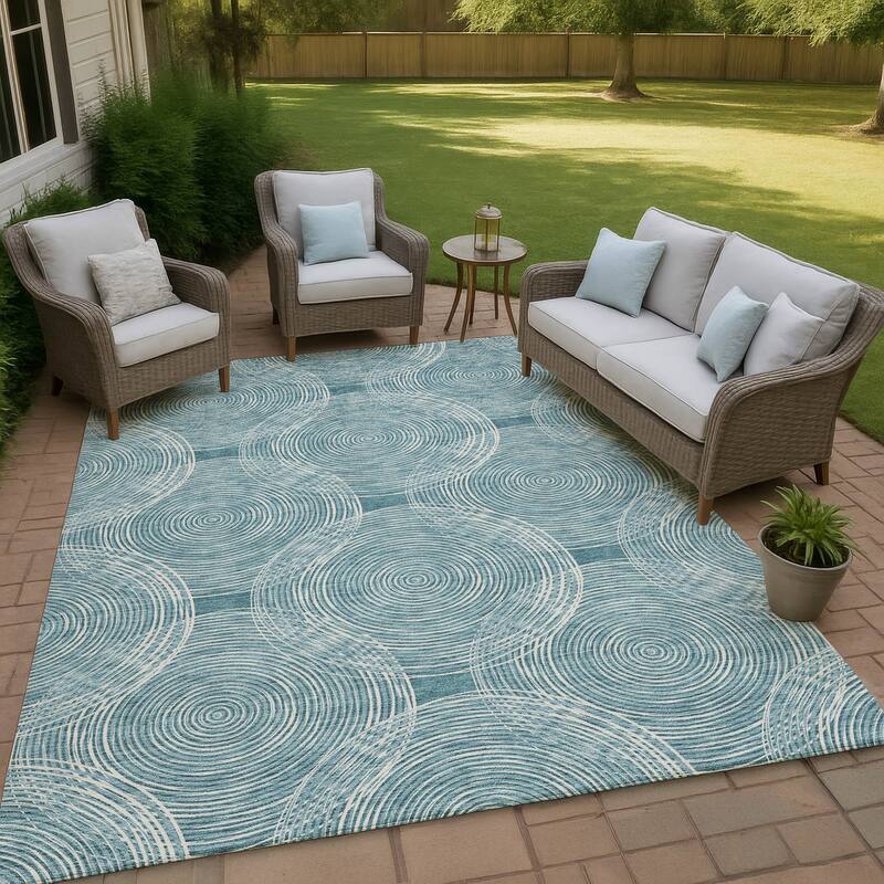 Machine Washable Indoor/ Outdoor Modern Pune Chantille Rug - Teal - 9' x 12'