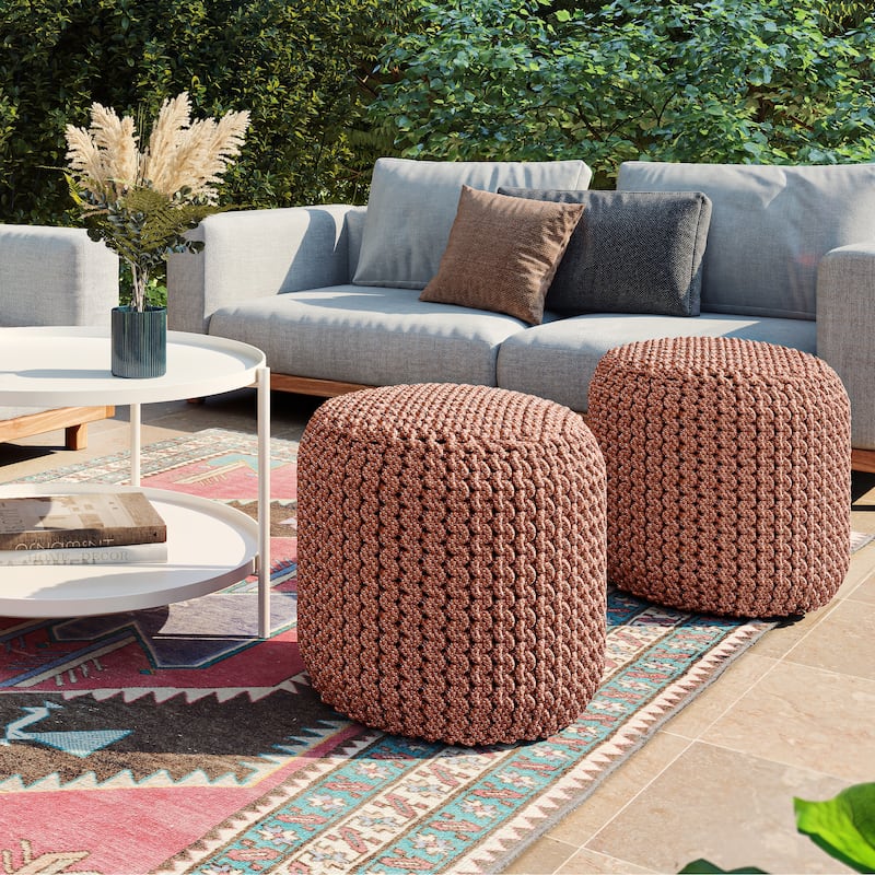 WYNDENHALL Allish Round Knitted Pouf in Orange Recycled PET Polyester - Orange