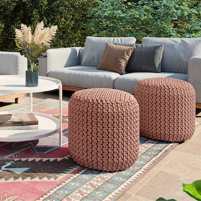 WYNDENHALL Allish Round Knitted Pouf in Orange Recycled PET Polyester