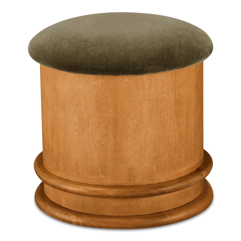 NADAAL STUDIOS Breyson Storage Stool, Mushroom-Inspired Silhouette, Solid Birch Base, Olive