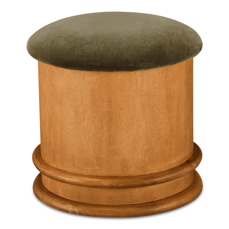 NADAAL STUDIOS Breyson Storage Stool, Mushroom-Inspired Silhouette, Solid Birch Base, Olive