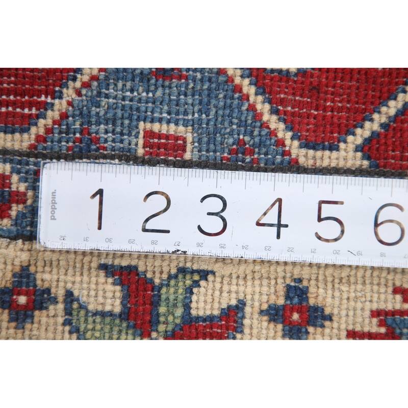Hand Knotted Oriental 100% Wool Carpet Traditional Geometric Red Kazak Runner Rug - 8' 1'' X 2' 9''