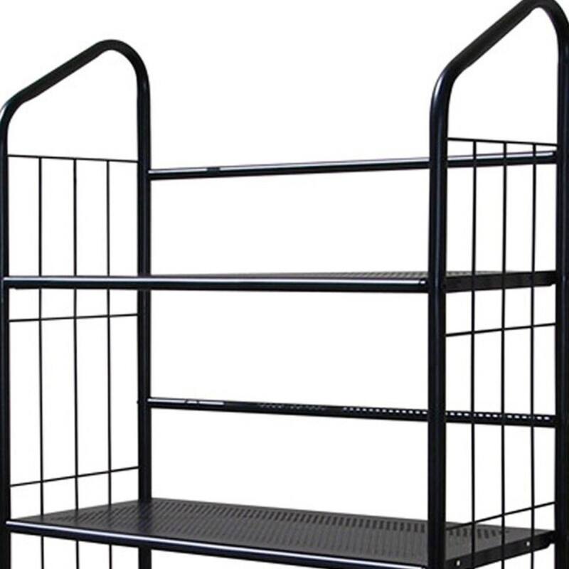 Contemporary Design Space-Saving Black Metal Vertical Bookcase for Garage Living Room or Bedroom