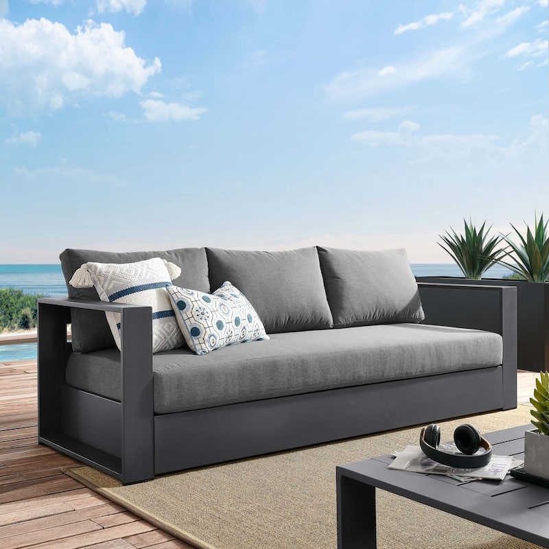 Tahoe Outdoor Patio Powder-Coated Aluminum Sofa - Gray Charcoal
