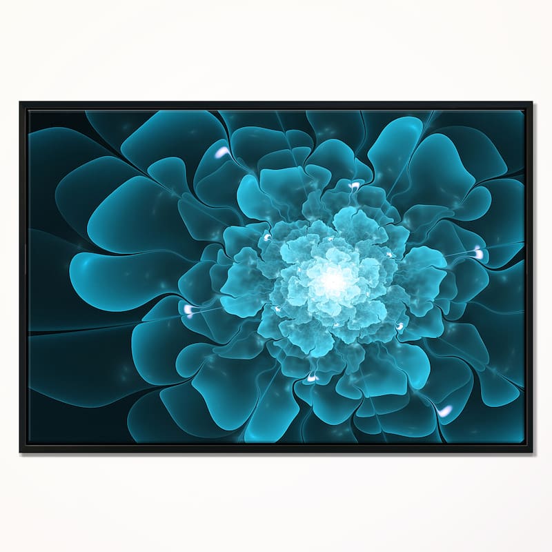 Designart "Fractal Flower Clear Blue Digital Art" Floral Framed Canvas Art Print