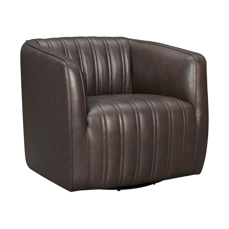 Aries Leather Upholstered Swivel Barrel Chair Living Room Arm Chair