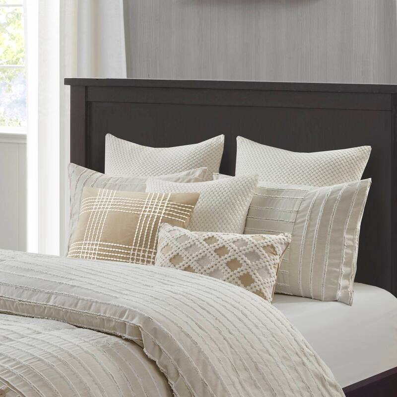 Madison Park Signature Essence Oversized Cotton Clipped Jacquard Comforter Set with Euro Shams and Throw Pillows