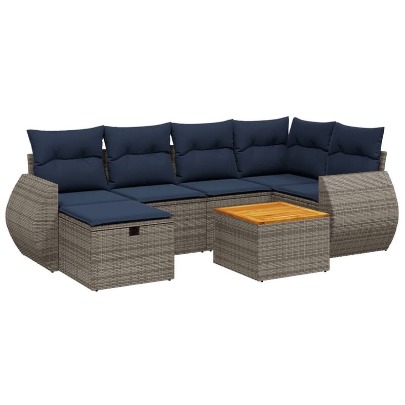 vidaXL Patio Sofa Set with Cushions Outdoor Furniture 7 Piece Poly Rattan