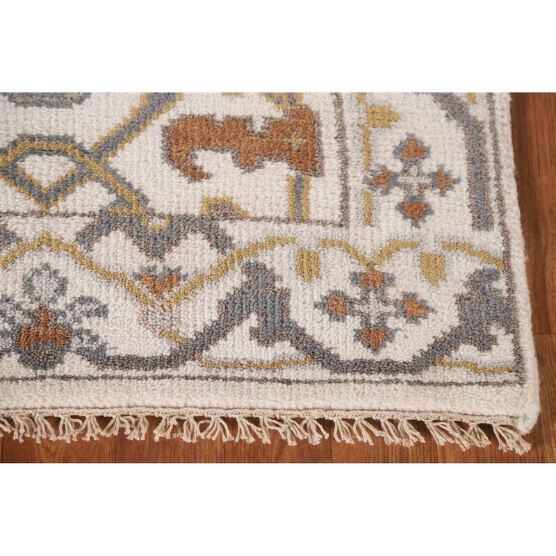 All-Over Ivory Oushak Indian Runner Rug Hand-knotted Wool Carpet - 2'6"x 10'2"