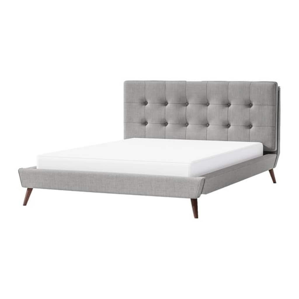 Levy King Size Bed, Button Tufted Headboard, Modern Gray Upholstery