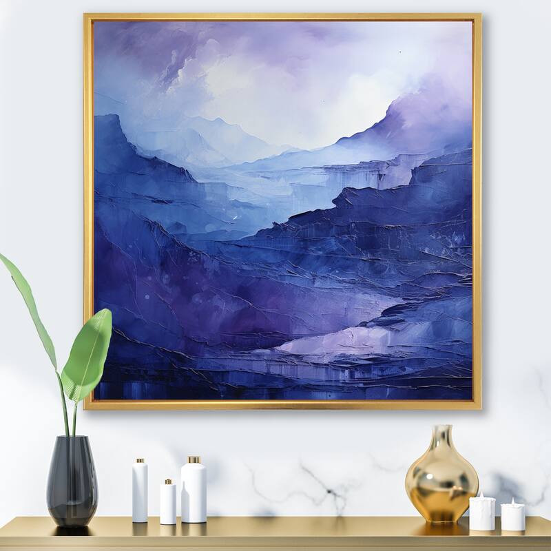 Designart "Indigo Dreams I" Abstract Landscape Framed Canvas Art Print - Gold - 16 in. wide x 16 in. high