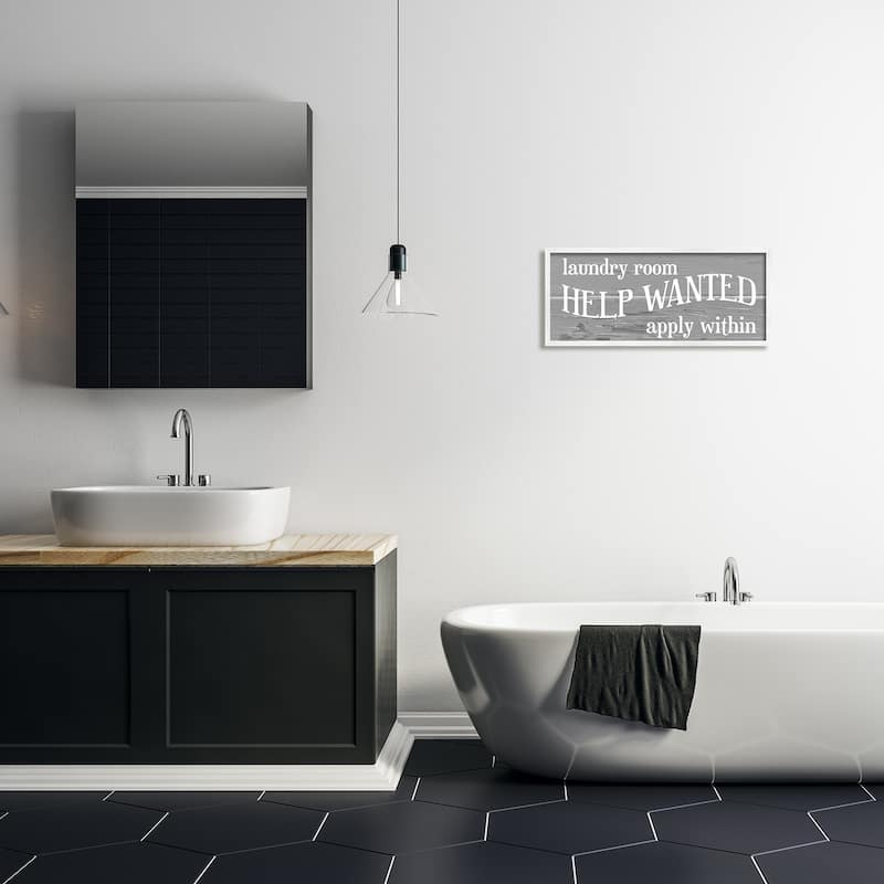 Stupell Help Wanted Laundry Room Rustic Sign Apply Within Framed Wall Art - White