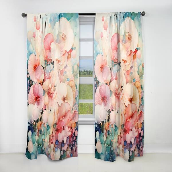 slide 2 of 7, Designart "Watercolor Pink And Blue Seashell Symphony" Coastal Tropical Curtain - Room Darkening No Pattern Curtain - 1 Panel