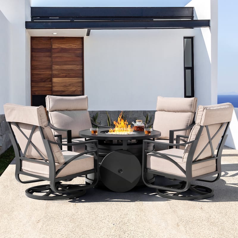 Outdoor 50,000 BTU Aluminum Propane Gas Fire Pit Set with Swivel Chairs - Beige