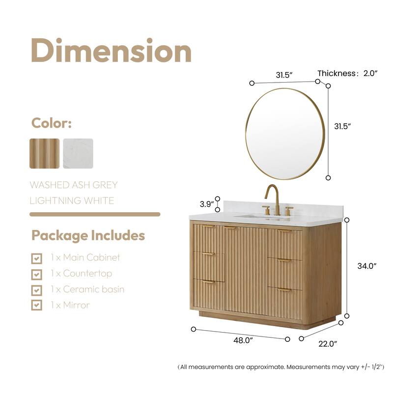 Miseno MV-CADI48-LWT Cadiz 48" Free Standing Single Basin Vanity Set