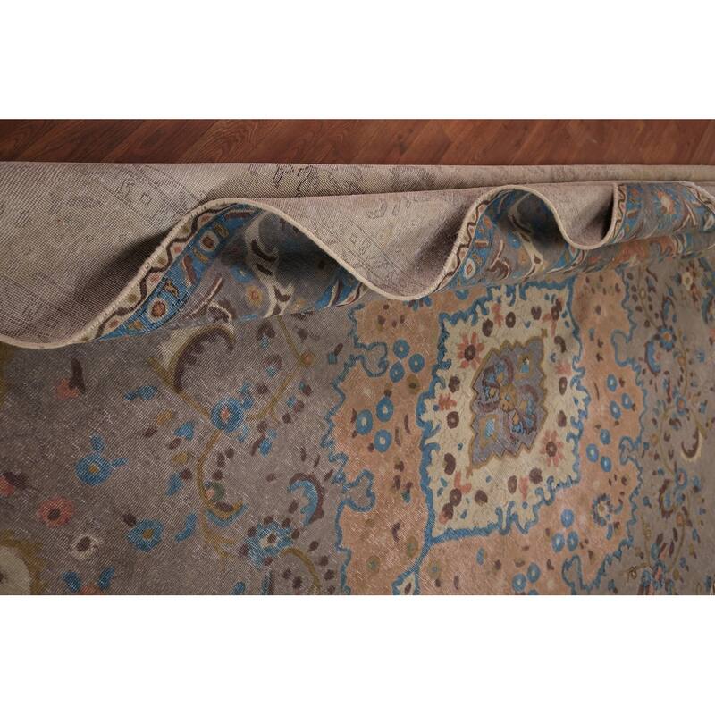 Overdyed Gray Tabriz Persian Vintage Area Rug Handmade Wool Carpet - 9'8" x 12'7"
