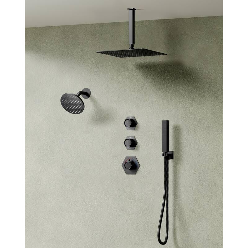 Dual Rainfall Shower System 12" & 6" Heads with Thermostatic Valve and Handheld Spray