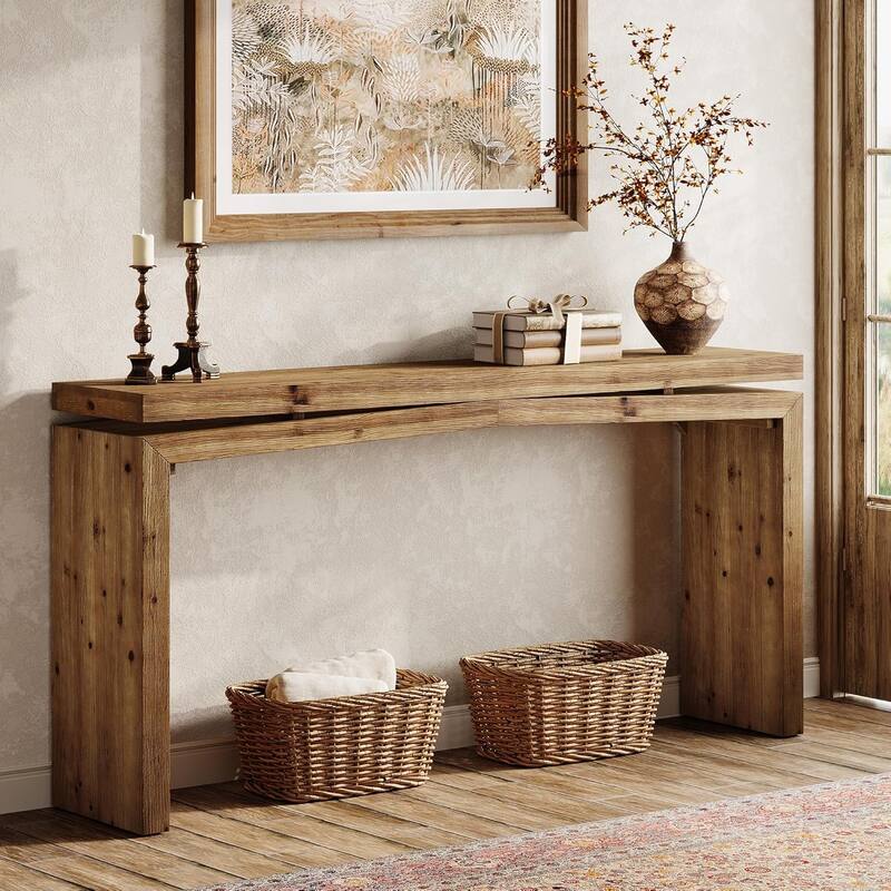 63-Inch Long Farmhouse Sofa Table Behind Couch for Entryway, Living Room