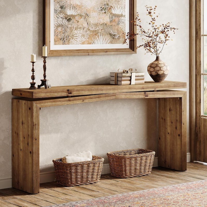 63-Inch Long Farmhouse Solid Wood Console Table for Entryway, Living Room, Foyer - Brown