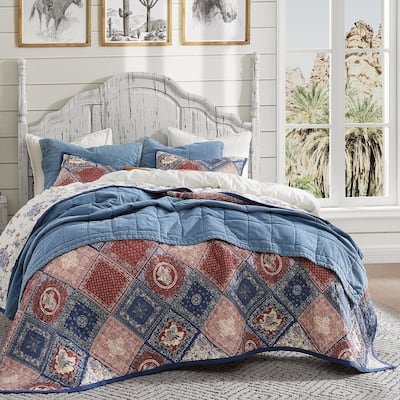 Tasha Polizzi Patchwork Bandana Western Rustic Floral Paisley Pattern 3 Piece Reversible Quilt with Pillow Shams