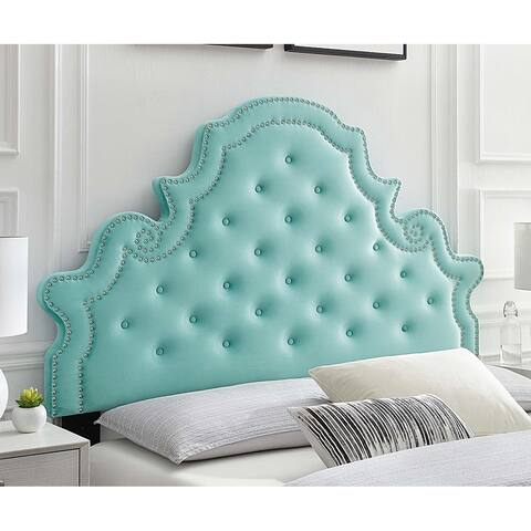 Ambridge Button Tufted Light Green Velvet Upholstered Twin Size Headboard with Nailhead Trim