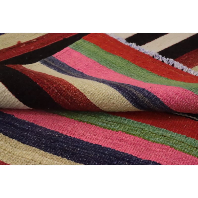 Hand Woven Oriental 100% Wool Carpet Southwestern Geometric Multi-Colored Kilim Area Rug - 9' 9'' X 6' 2''