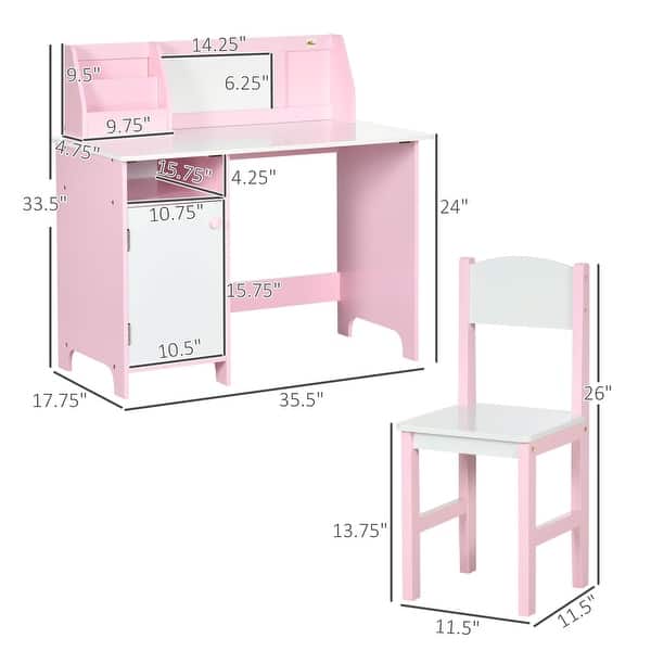 dimension image slide 0 of 2, Qaba Toddler Table and Chair Set, Kids Writing Desk Homework Table, Gray