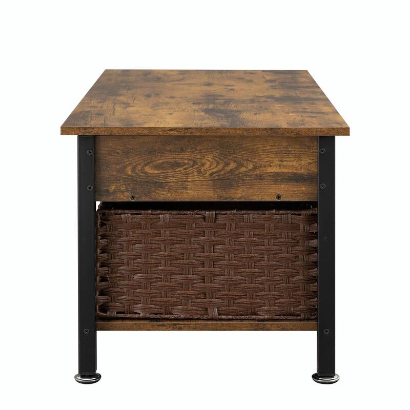 Metal Coffee Table with Lifting Top and Hidden Storage Space, Removable Wicker Baskets