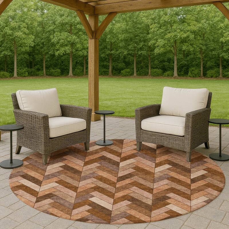 Machine Washable Indoor/ Outdoor Modern Chevron Chantille Rug - Copper - 8' x 8'