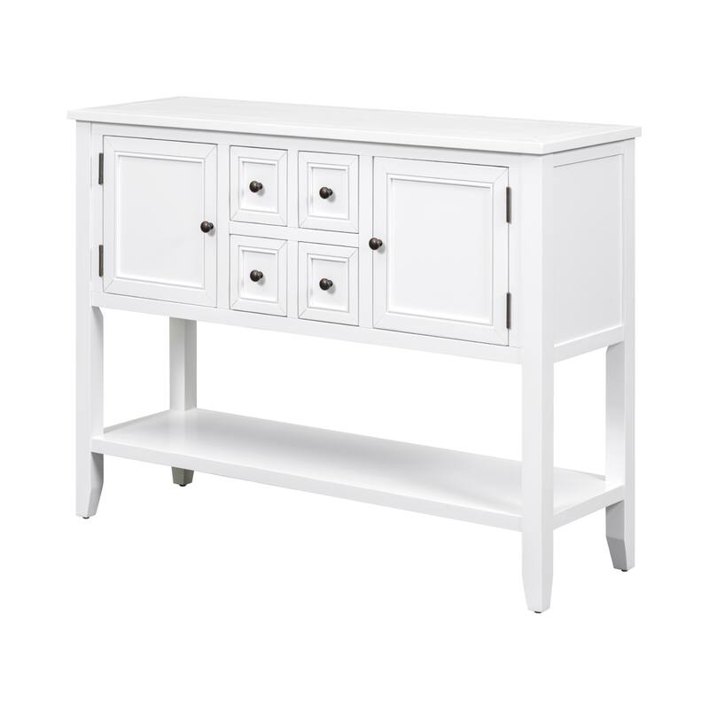 Vintage Console Table with Four Small Drawers and Bottom Shelf - White