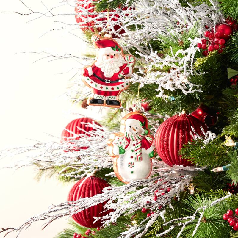 Santa and Snowman Cookie Glass Christmas Ornaments - 5.5" - 12ct