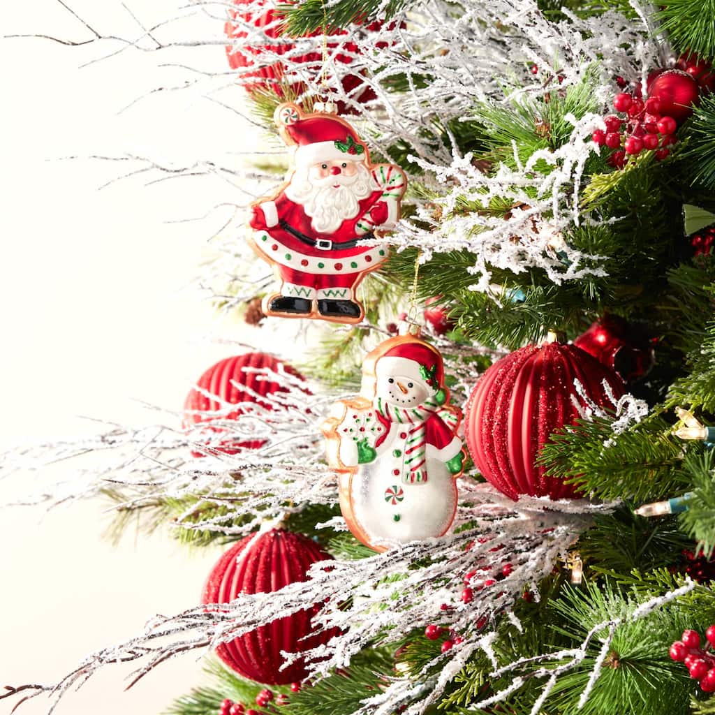 Santa and Snowman Cookie Glass Christmas Ornaments - 5.5" - 12ct