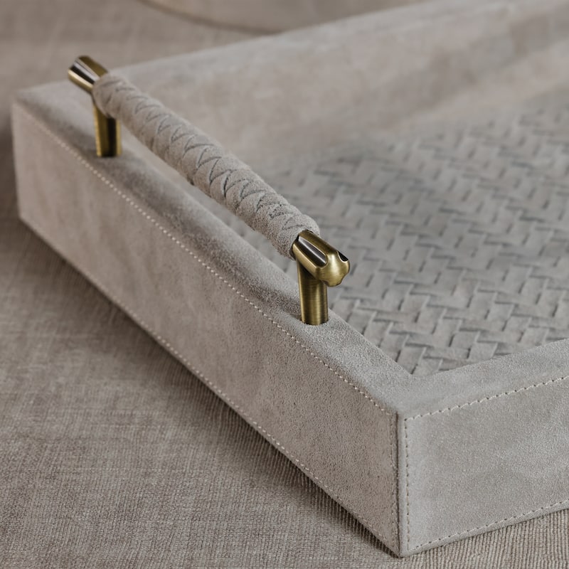 Arden Woven Suede Leather Tray with Brass Handles