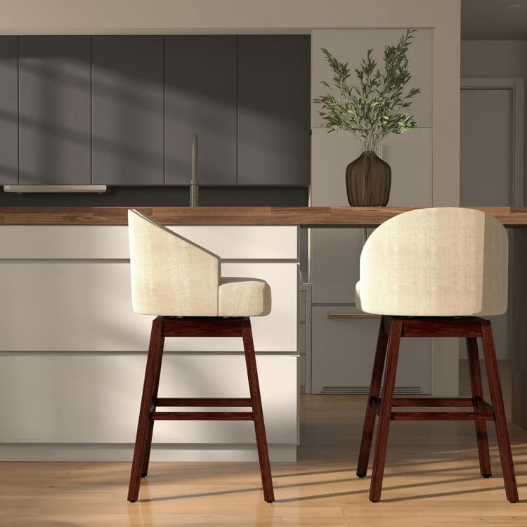 Set of 2 Swivel Bar Stools Tufted Bar Height Pub Chairs with Rubber Wood Legs - 21.5" x 21" x 41.5" (L x W x H)