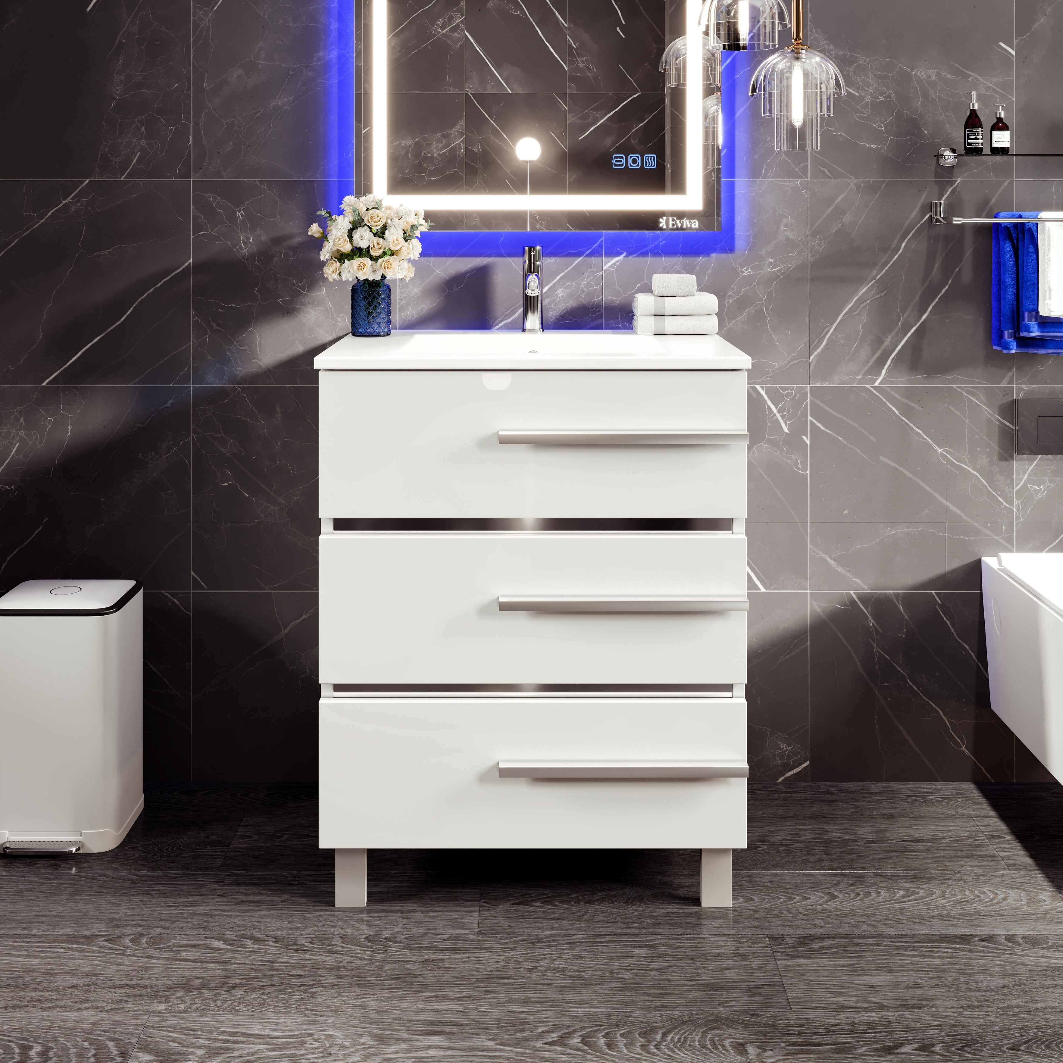 Eviva Deluxe 32 in. W x 18 in. D x 34 in. H Single Freestanding Bath Vanity in Gray with White Porcelain Integrated Sink Top Eviva Deluxe 32 in. W x 18 in. D x 34 in. H Single Freestanding Bath Vanity in Gray with White Porcelain Integrated Sink Top