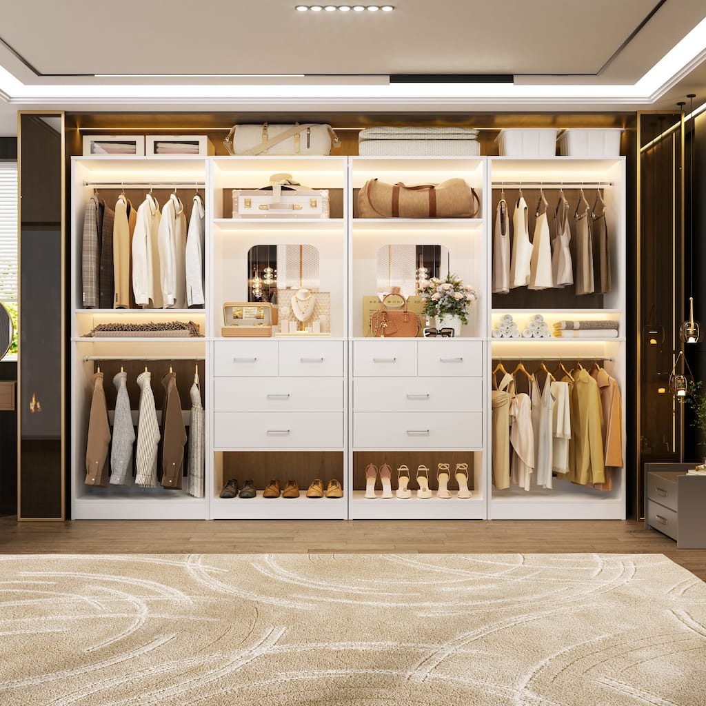 Set of 4 Closet System with 4 Drawer and Hanging Rods, Freestanding Closet Organizer with Storage Shelves