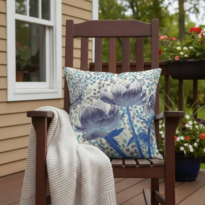 HomeRoots 18" x 18" Gray Butterfly Blown Seam Floral Indoor Outdoor Throw Pillow - 18.00' X '5.00' X '18.00 - Gray - 18.00' X '5.00' X '18.00