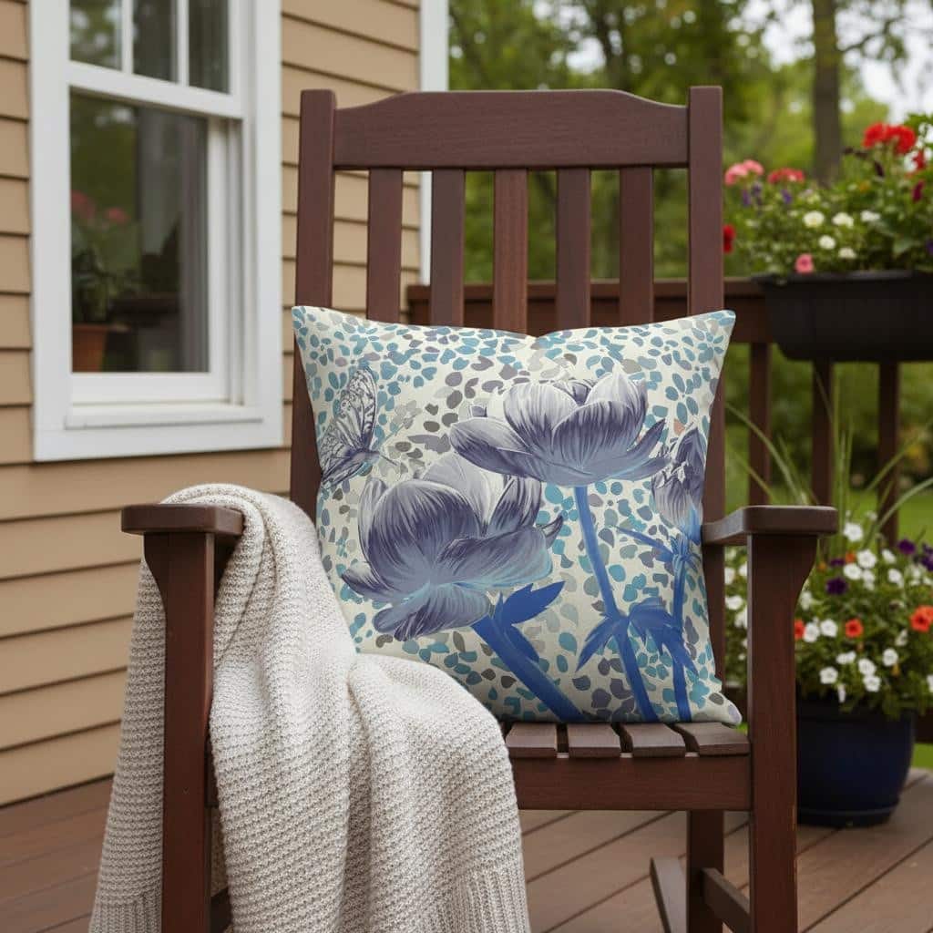 HomeRoots 18" x 18" Gray Butterfly Blown Seam Floral Indoor Outdoor Throw Pillow - 18.00' X '5.00' X '18.00