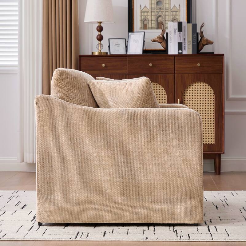 45.27" W Modern Chenille Armchair with Metal Legs, Upholstered Accent Chair with 2 Bolster Pillows for Living Room & Office