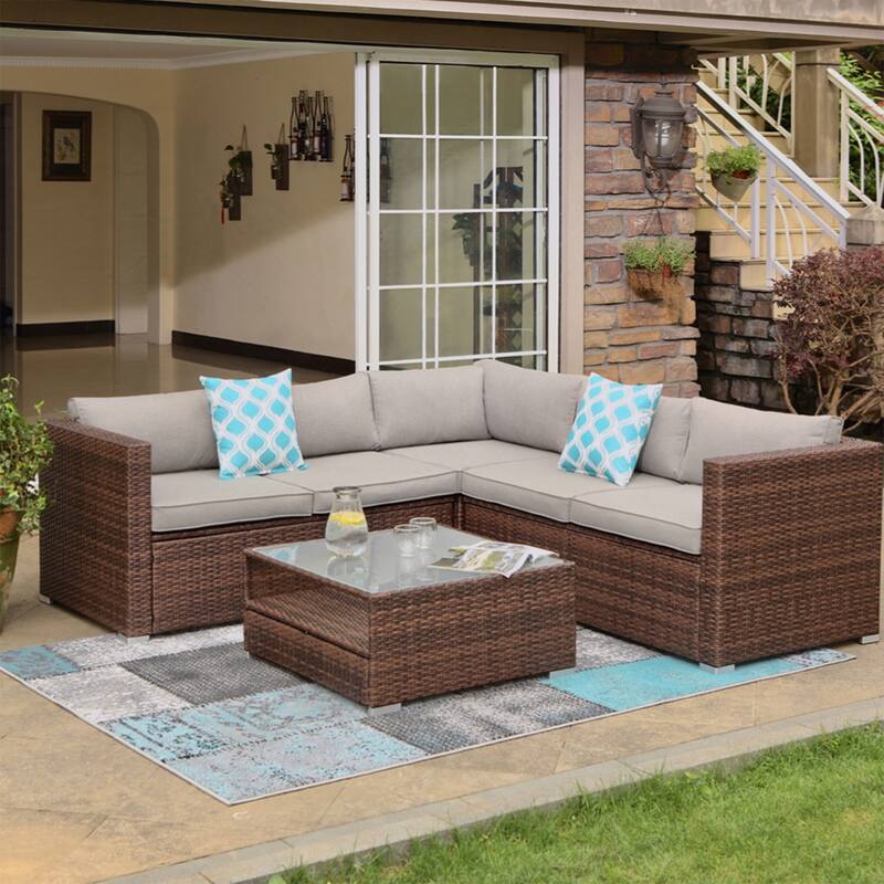 COSIEST Wicker Outdoor Sectional Set with Coffee Table & Cover