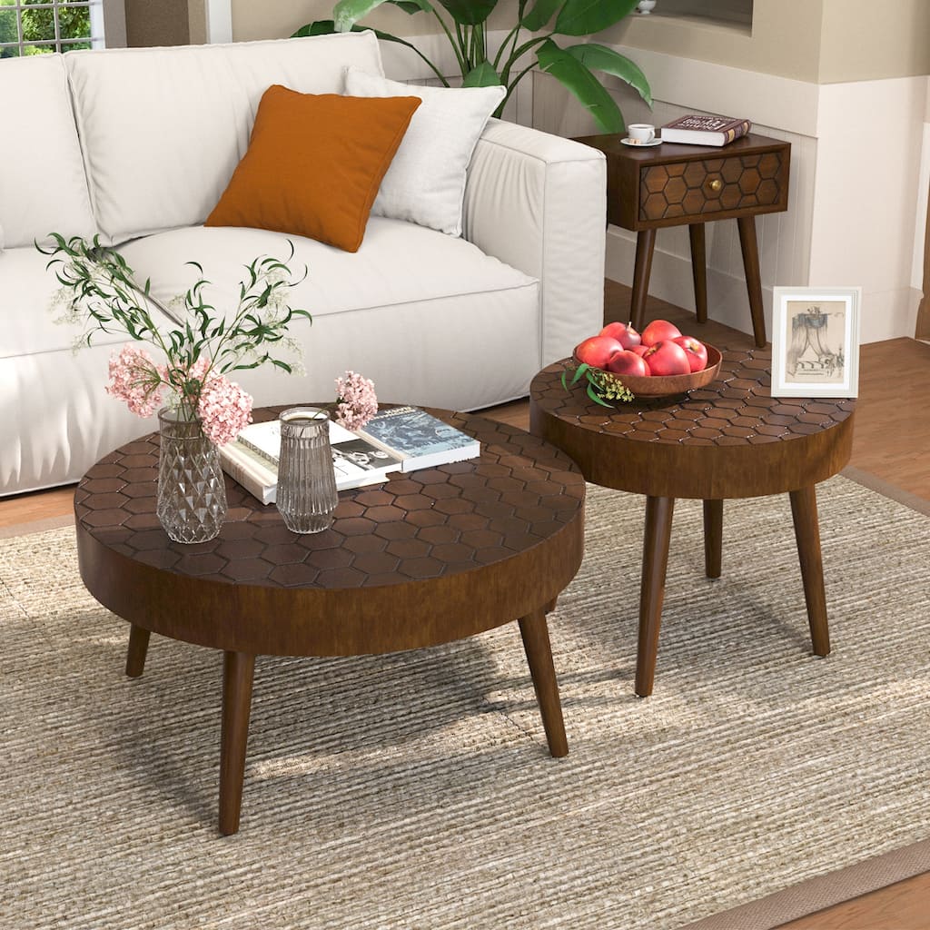 COSIEST Rustic Brown Solid Wood Coffee Table for Living Room