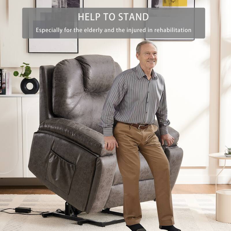 Power Lift Recliner Chair Overstuffed Wide Massage Chair Heavy Duty and Safety Motion Reclining Mechanism with Side Pockets