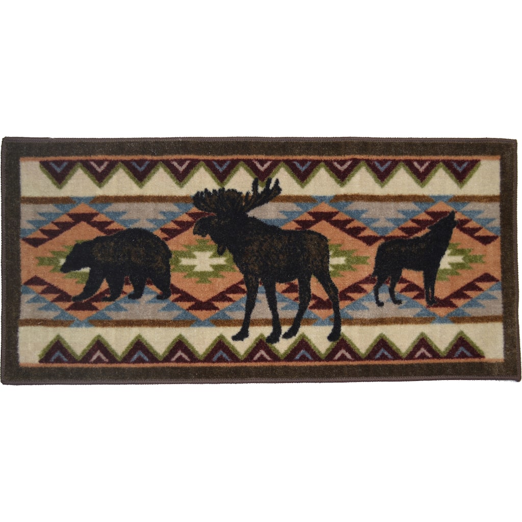 Cozy Cabin Woodland Party Nylon Washable Accent Rug - 20"x44"