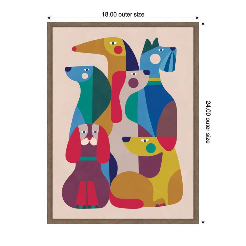 Kate and Laurel Abstract Retro Modern Dogs 02 by Rachel Lee Framed Canvas Wall Art Print