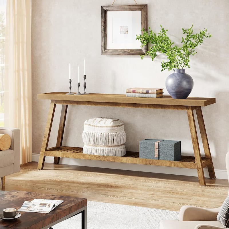 70.9 Inches Farmhouse Console Entryway Table, 2-Tier Grey Sofa Tables